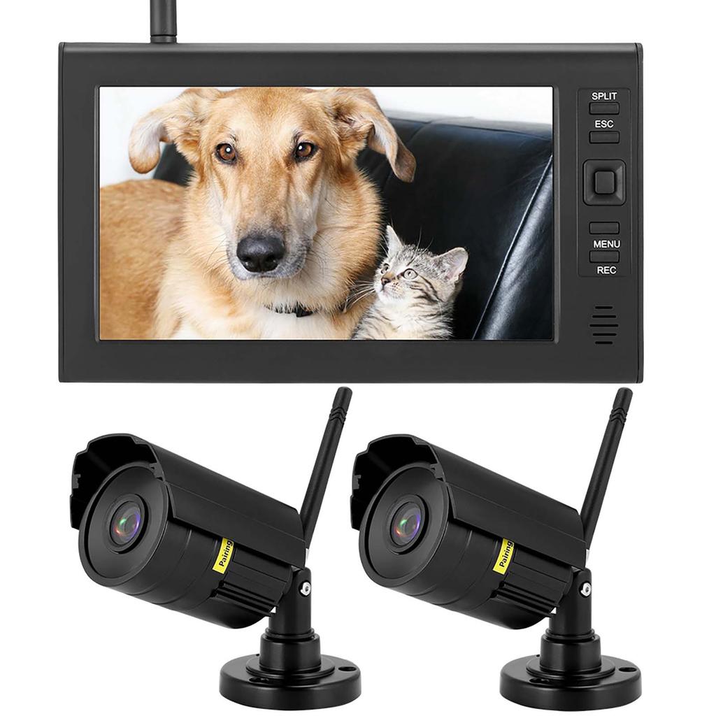 7 Inch LCD Wireless 4CH Security Monitor System Display+Camera 2pcs IR Cameras Memory Card