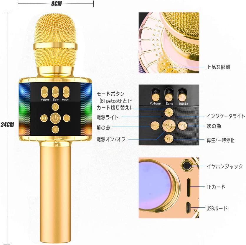 Verkstar Karaoke Microphone, Bluetooth Wireless Microphone with LED Light and Earphone Jack, TF Card Compatible, Compatible with Android, iPhone, and