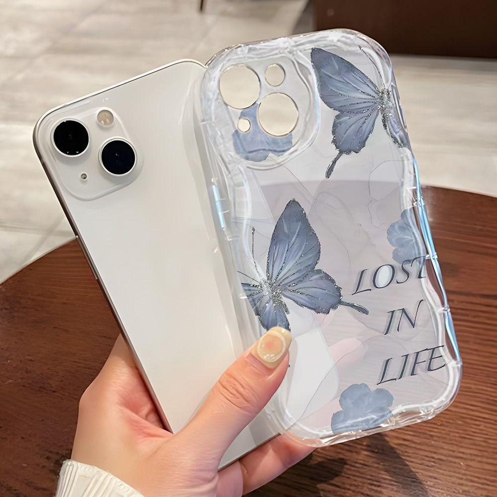 Blue butterfly for iPhone17promax mobile phone case Apple 16 cream wave 14/13 soft case 15
