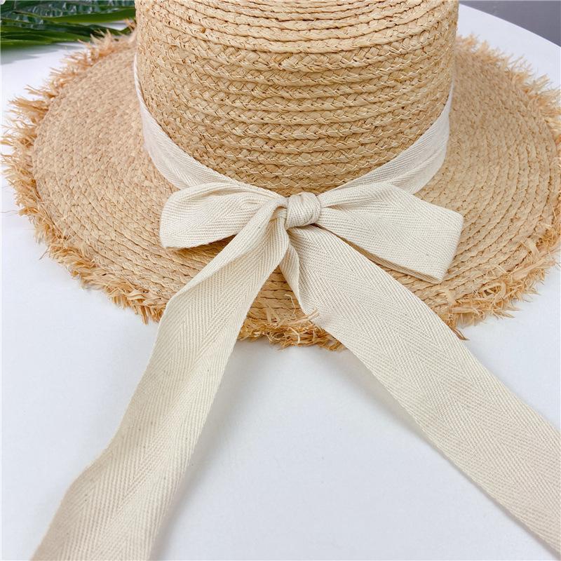 Hat Female Summer Versatile Lafite Shade Straw Hat Small Fresh Flat Top Sunscreen Sun Hat Travel Beach Hat