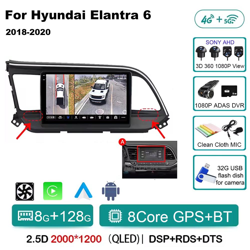 For Hyundai Elantra 6 2018 2019 2020 Car Radio Multimedia Video GPS Android 14 Wireless Apple Carplay QLED Screen Head Unit
