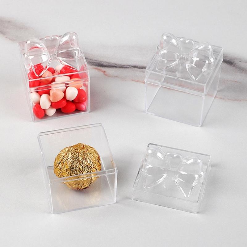12Pcs Bowknot Candy Box Clear Plastic Party Treat Box For Wedding Gift Packaging And Birthday Anniversary Celebration