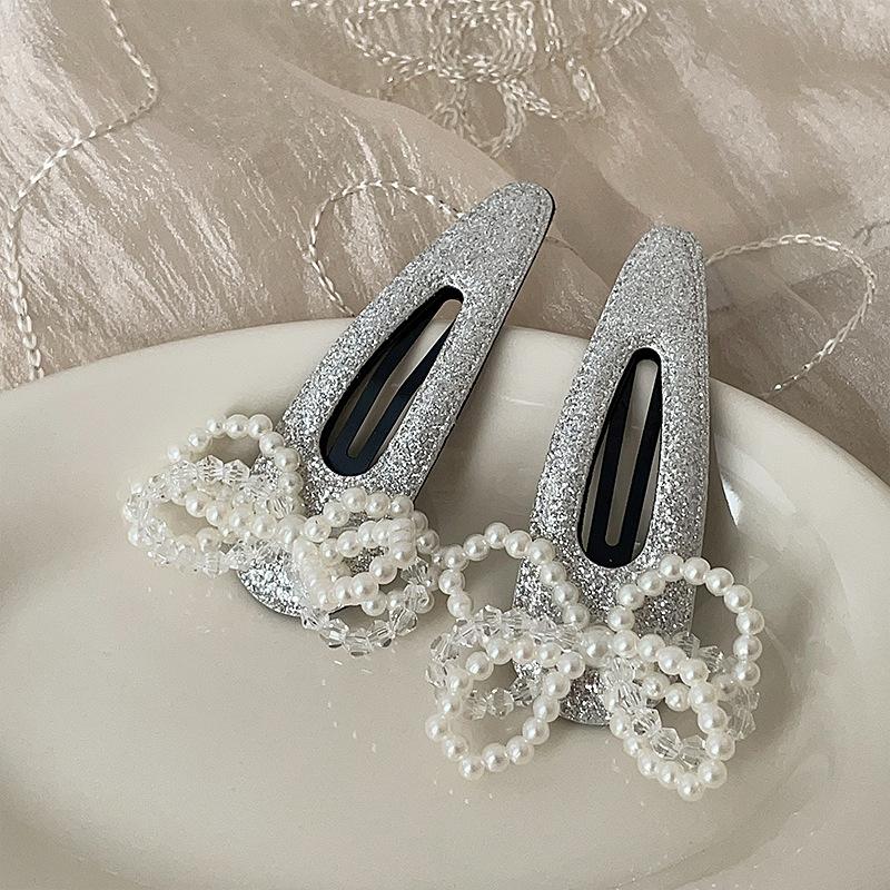 Sparkling Pearl Crystal Bow Hairpin Bangs Clip Hair Accessories Headgear Side Clip