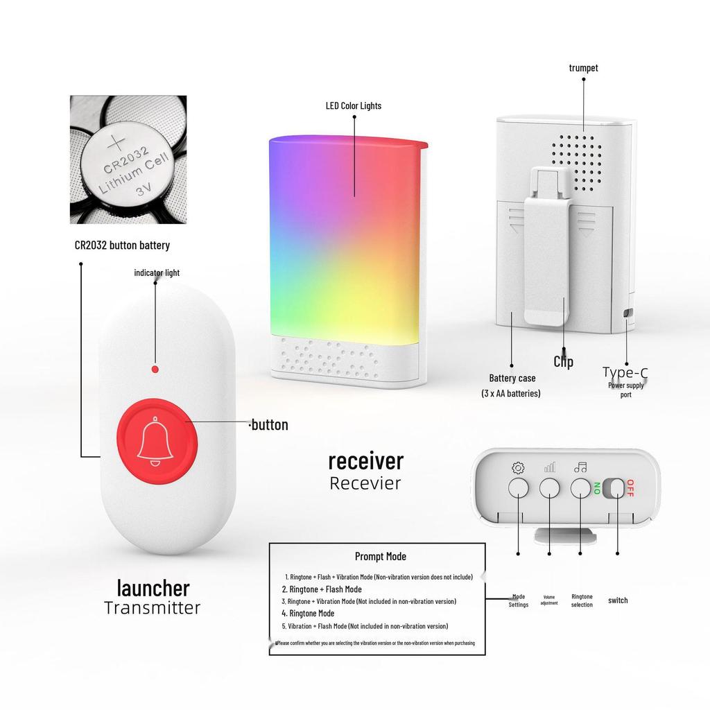 Waterproof Wireless Doorbell with Long-Range, Music, Flash & Vibration