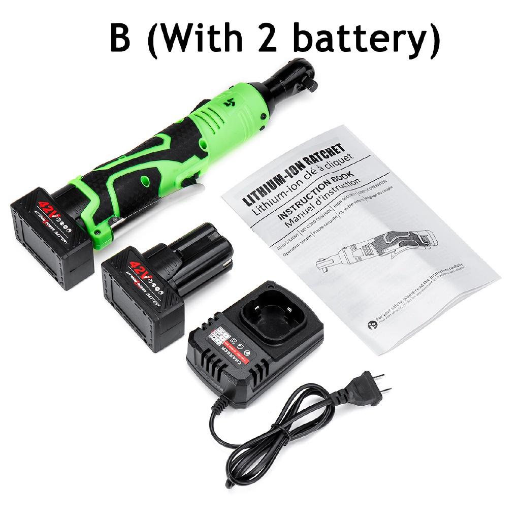 42V 3/8Inches 100N.m Right Angle Wrench Tool with 1/2 Battery Rechargeable Scaffolding Electric Wrench Cordless Ratchet