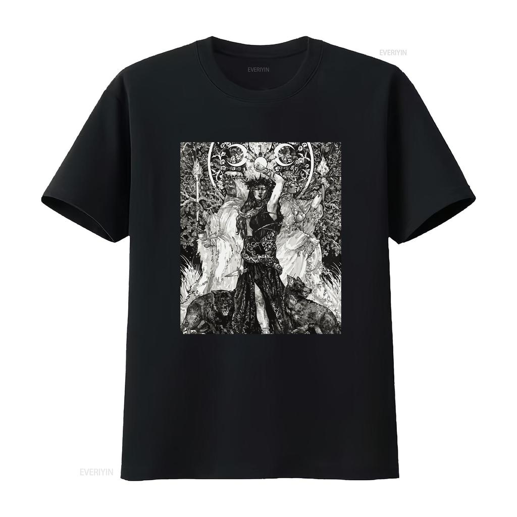 Die Göttin Hekate Tarotkarte Dreifache Wicca-Heidin Mondhexe T-Shirt vintage gewaschenes Oberteil für den Alltag Designer-Kleidung