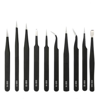Black Anti-Static Stainless Steel Curved Tweezers for Phone Repair, Bird's Nest Plucking, and Manicure (ESD Safe)