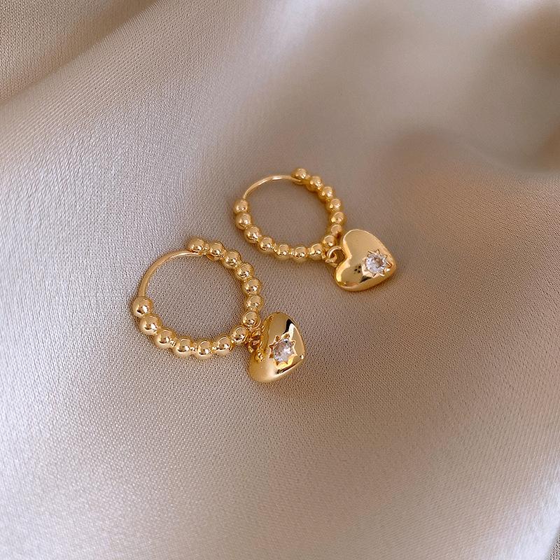 ANENJERY Geometric Star Zircon Heart Beads Splicing Hoop Earrings for Women Design Sweet Temperament Party Jewelry Gifts