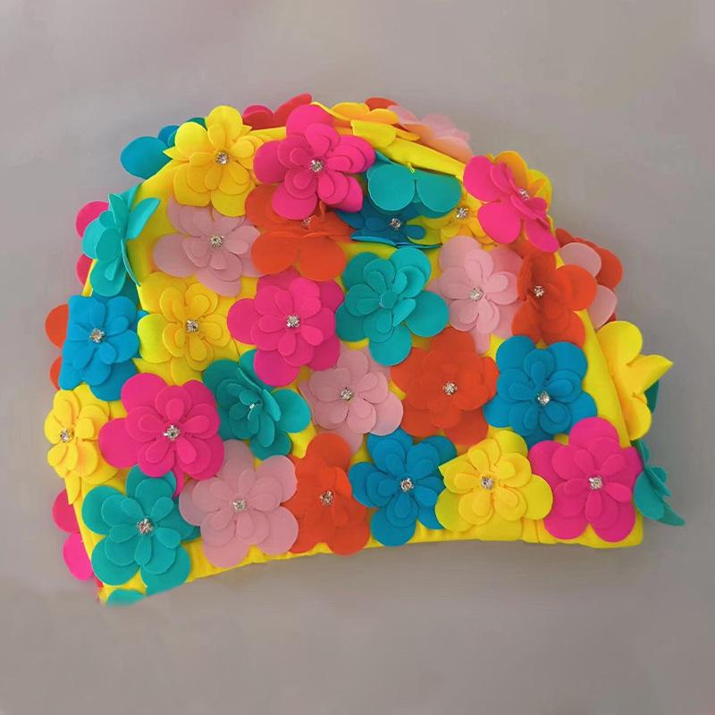 Sommer Damen Badekappe mit Druck Weiblich Nicht Würgend Kopf Hochelastisch Bequem Badekappe Erwachsener Sportkappe