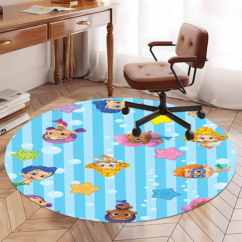 Bubble Guppies Bedruckter Runder Teppich Teppich Stuhlteppich Bereichsteppich Eingang Fußmatten, für Bürostuhl Wohnzimmer Schlafzimmer Küchenraum.