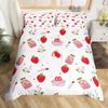 Strawberry Duvet Cover SetRed Strawberry Bedding Set for Girls Cute Black White Geometric Plaid Grid Comforter Cover Full Size