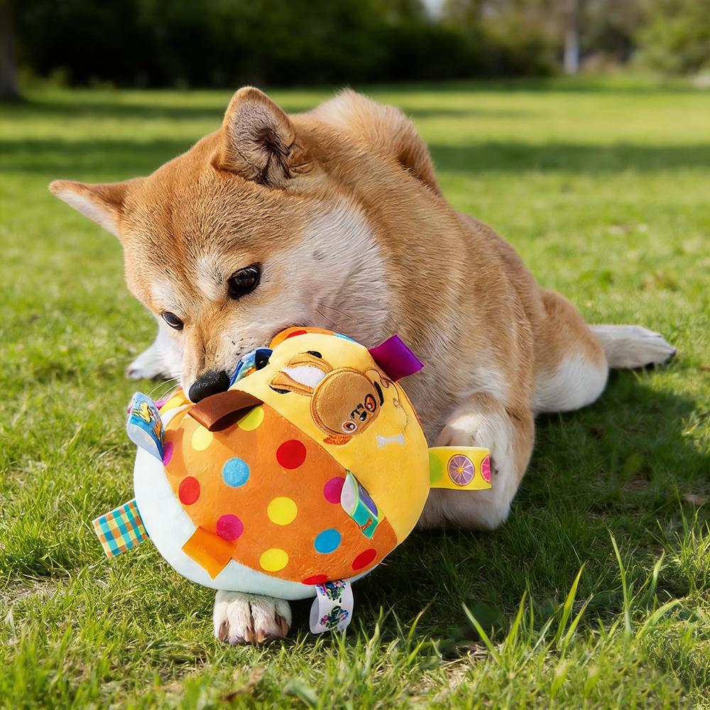 Bola interativa para cães, brinquedo para treinamento de mastigadores agressivos, descompressão, resistente a mordidas, pelúcia, alça, brinquedos para cães com sinos, suprimentos para animais de estimação