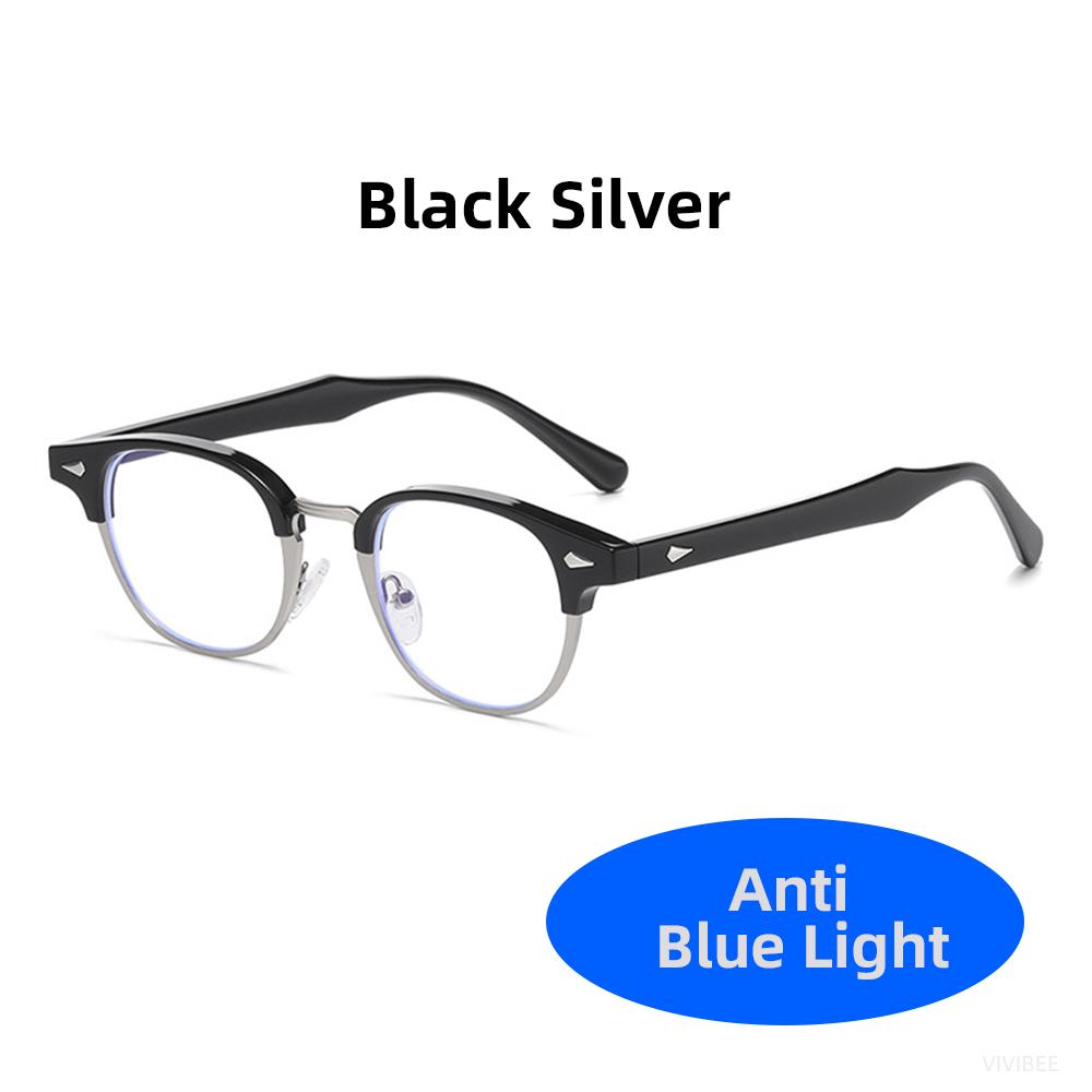 VIVIBEE Small Blue Light Blocking Glasses Men Semi Rimless Square Ray Filter Eyeglasses Vintage Women UV400 Computer Eyewear
