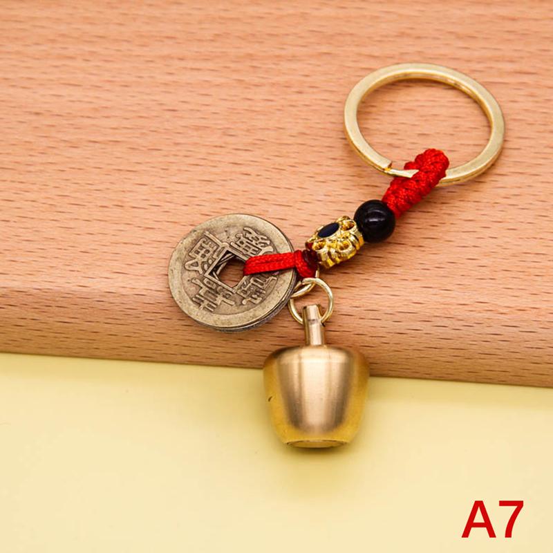 Vintage měděný přívěsek na klíče s penězi na mince Fortune coins Klíčenka Feng Shui z tykev