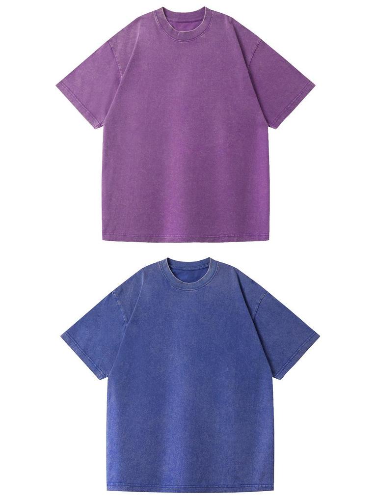 T-shirt Lavata Retrò Fiocco di Neve 230g, Stile Europeo e Americano, Puro Cotone, Vestibilità Larga Girocollo Pullover, T-shirt Uomo Pesante.