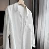Women's Early Autumn White Linen High-End Long Sleeve Shirt - Slimming, Loose Fit, Cotton-Linen Blend