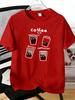 Unisex Round Neck Cotton Tee Funny Coffee Cup Black Cat Graphic Short Sleeve Summer Trendy Daily Casual Loose Fit Streetwear Top