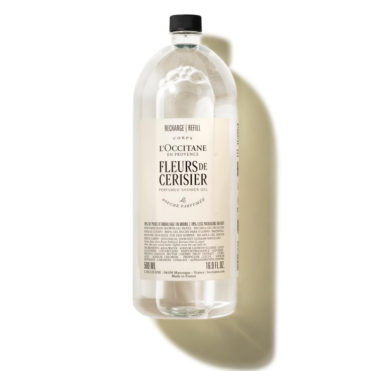 

L OCCITANE Fleur de Cerisier Sakura [Cherry Blossom] Perfumed Shower Gel Refill 500mL Large Capacity Refill Body Soap for Dry Skin and Moisturizing -