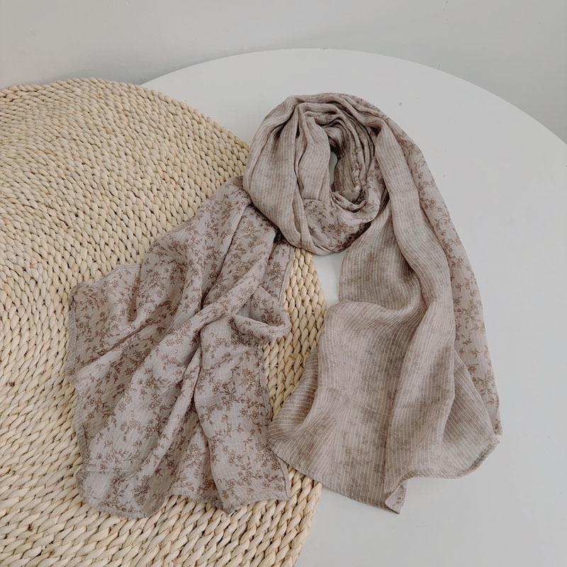 Floral Korean Cotton-Linen Scarf: Fashionable, Breathable Shawl for Autumn & Winter