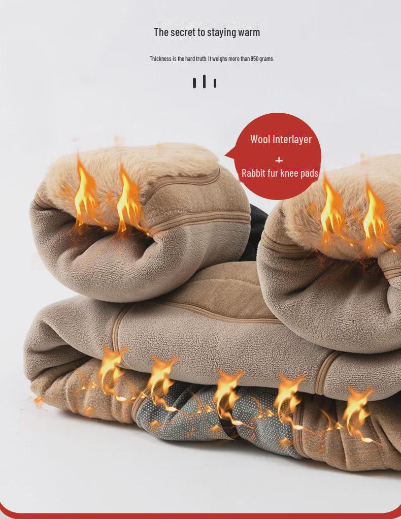 Herren High-Waist Wollfleece-Hose mit Kniepolstern, extra dick und warm, ideal für Mittelalte und Ältere.