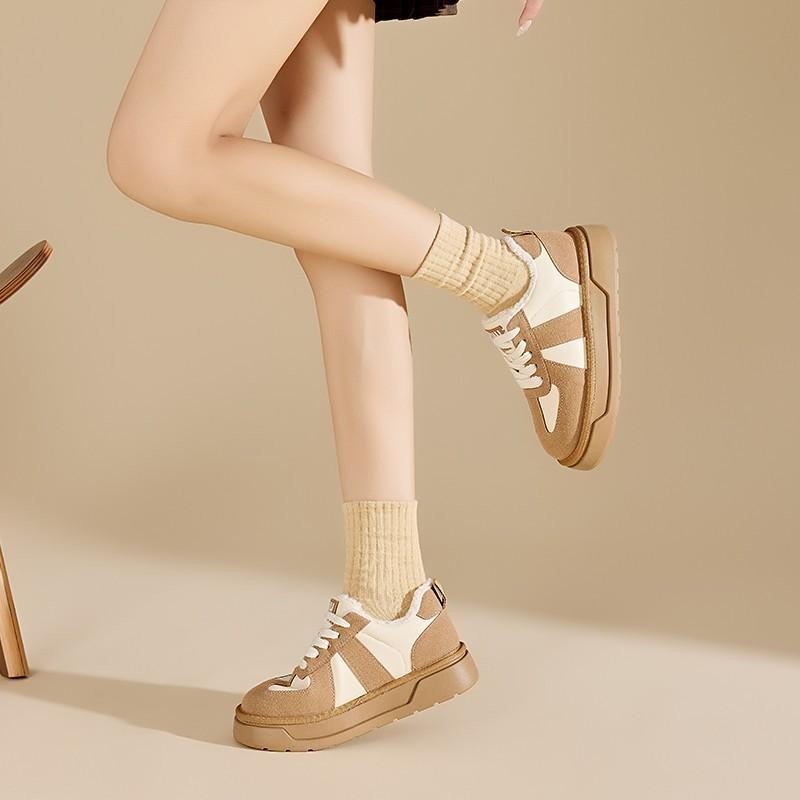 Fleece German training shoes women's 2024 new retro casual board shoes thick sole heightening versatile warm Northeast Mao Mao cotton shoes