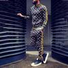Men's Tracksuit 3D Plaid Printed Sports Casual Set Fashion British Style Gentleman Jacket Tether Trousers 2-piece Suit