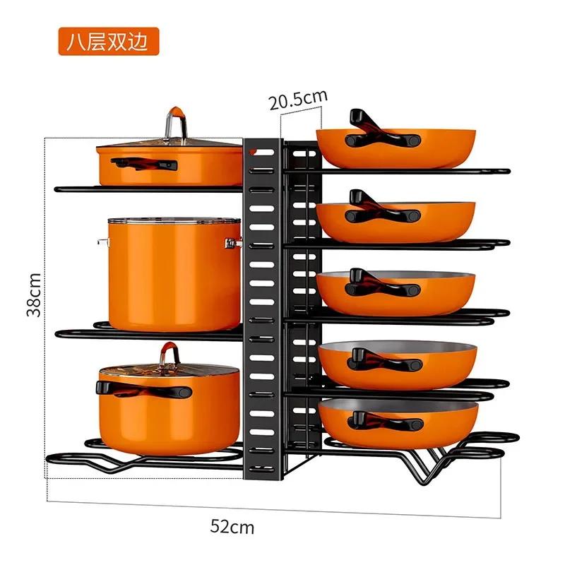 Pots and Pans Organizer Rack Multi Layer Iron Wire Bilateral Pot Cover Storage Rack  Adjustable Rustproof Pots Storage Rack