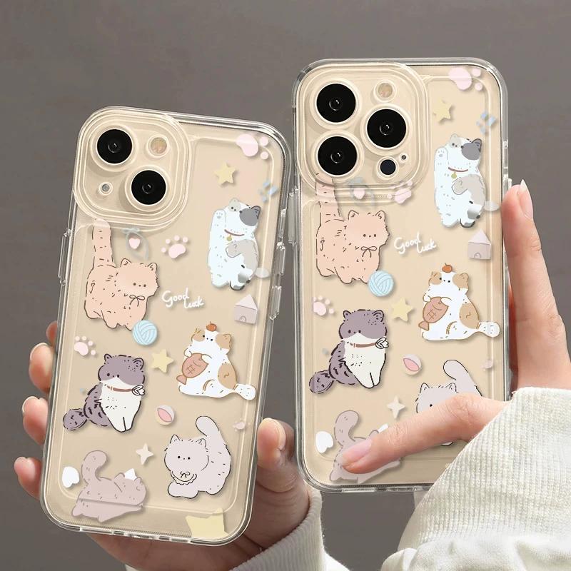 Cute Cartoon Cat Clear Phone Case, Kawaii Kitten Collage Shockproof Cover for iPhone