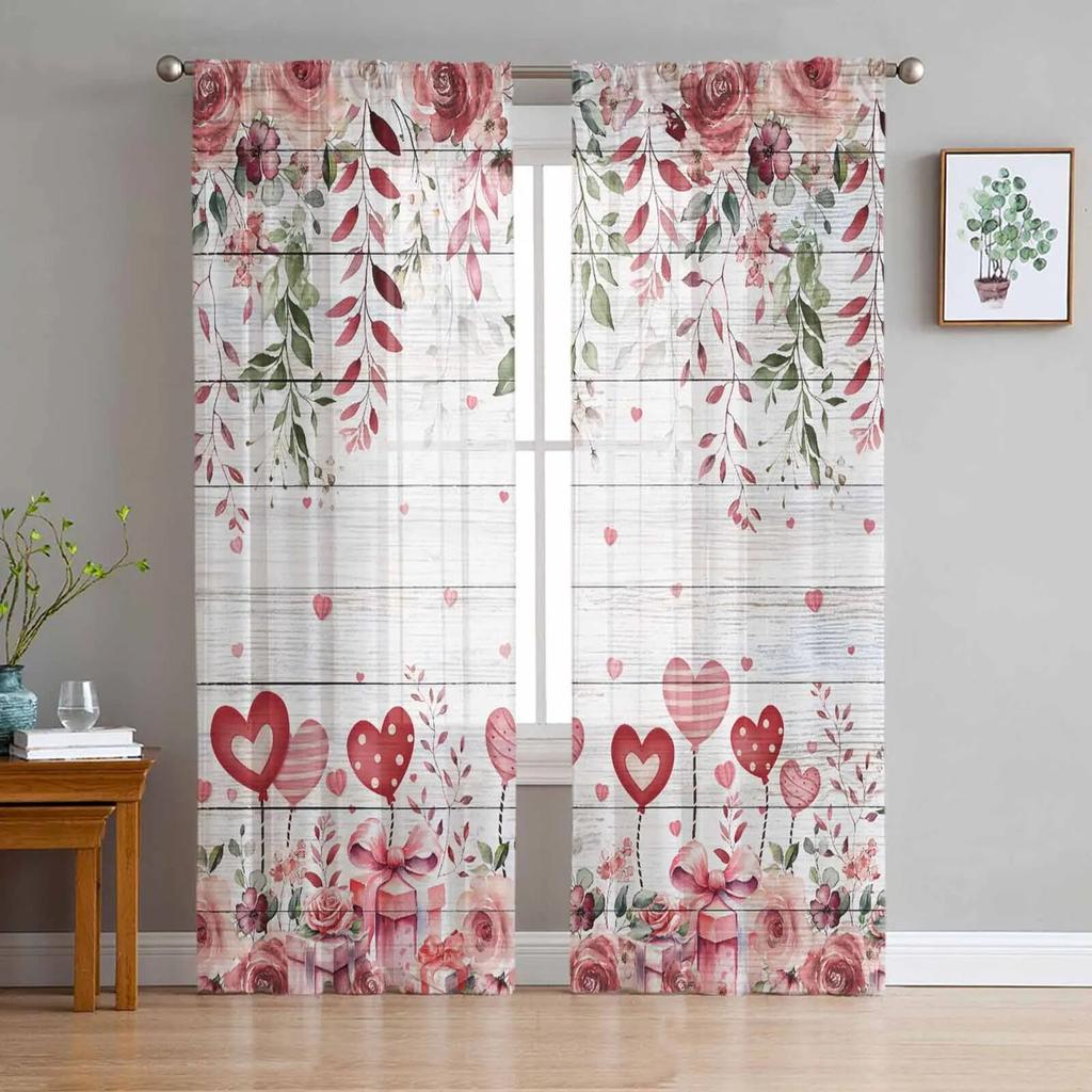 Rose Flower Leaves Tulle Curtains For Living Room Sheer Curtain For Bedroom Kitchen Blinds Voile Curtains