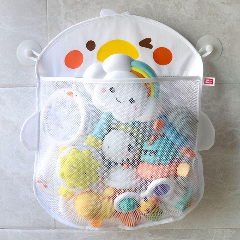 Cute Mesh Net Bath Toy Organizer Hanging Strong Suction Bathroom Organizer Quick Dry Cartoon Mesh Storage Bag Bathroom