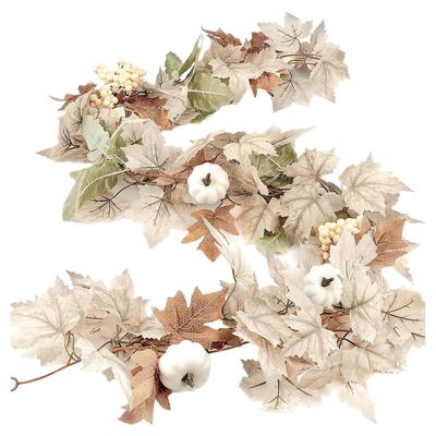 Maple Leafs Wreath 5.9FT Pumpkin Halloween Garland With Berries Pumpkin Decorative Leafs Vine Fall Garland for Thanksgiving