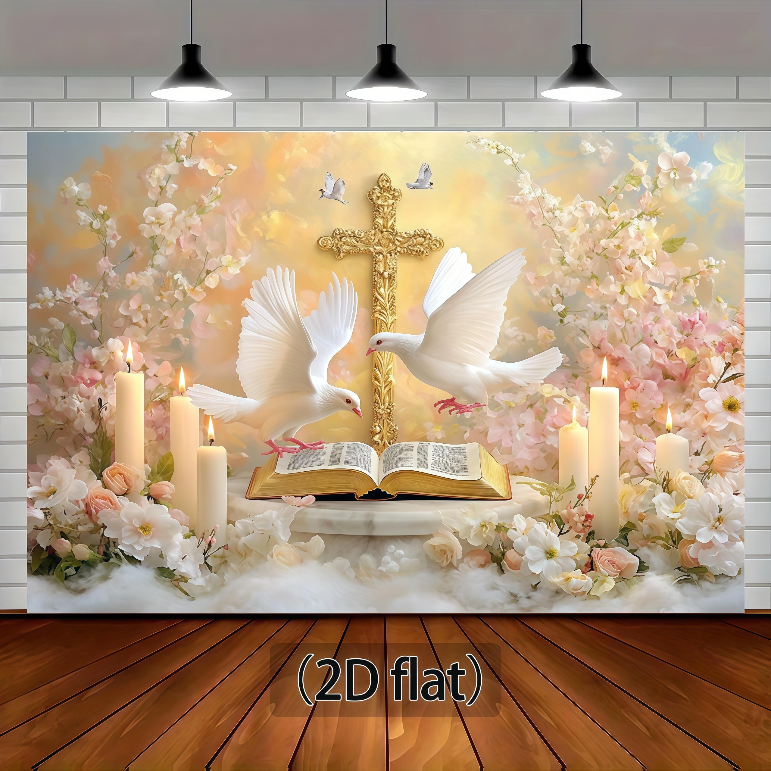 1pc floral cross backdrop banner suitable for Holy Communion baptism theme party anniversary photography backdrop 100x150cm