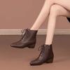 New Slope Heel Soft Leather Short Boots Women's Autumn and Winter Fashion Versatile Casual Pointed Lace-up Thickened Warm Martin Boots