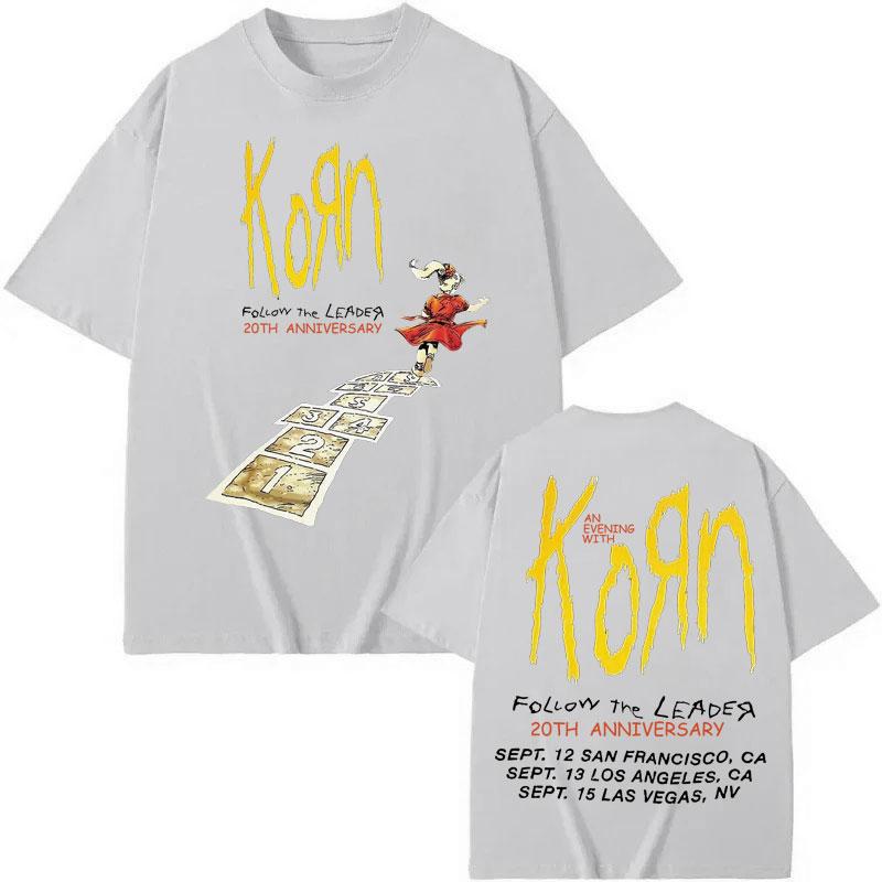 Rock Band Korn Follow The Leader Anniversary Merch T Shirt Harajuku Y2k Oversized T-shirt Men Women Gothic T-shirts