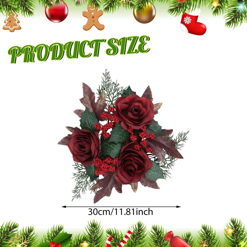 Christmas Candle Ring Wreath Party Artificial Rose Flower Candlestick Holder