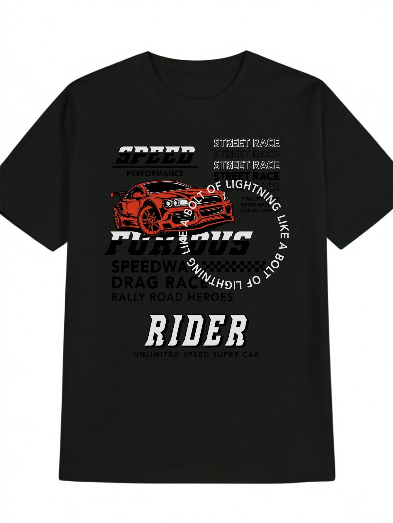 Casual Crew Neck T-shirt with Red Sports Car Graphic - PURSUIT OF PERFORMANCE Design XXL