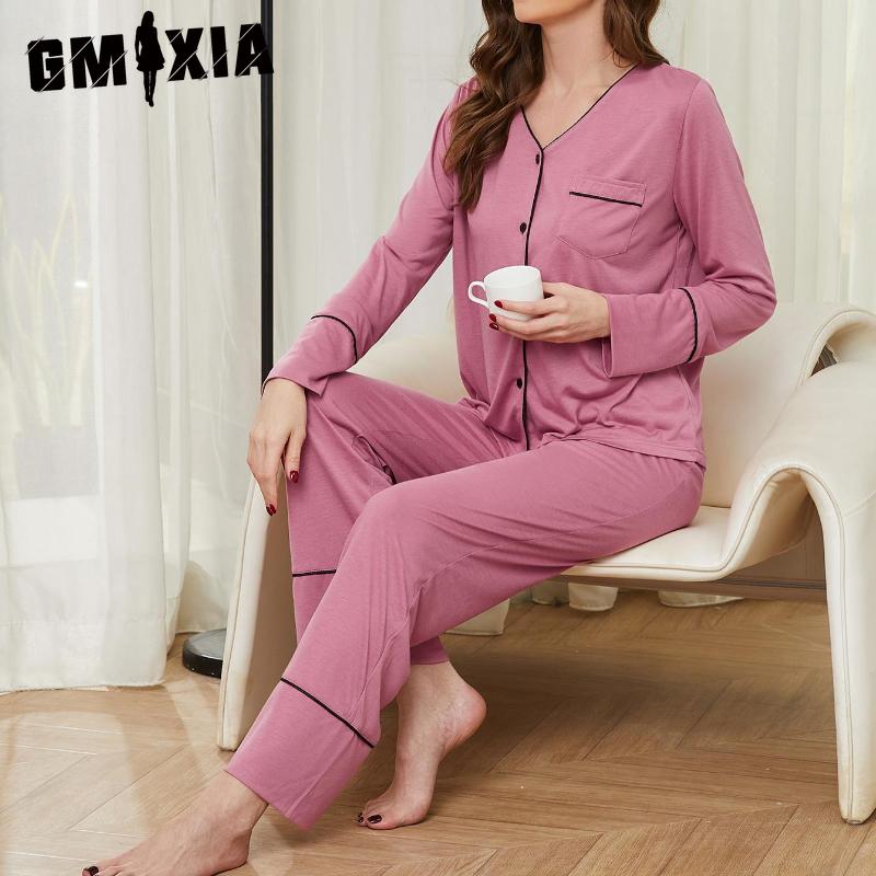 GMXIA Women's Homewear Autumn and Winter Cardigan Long-sleeved Trousers Two-piece Pajamas