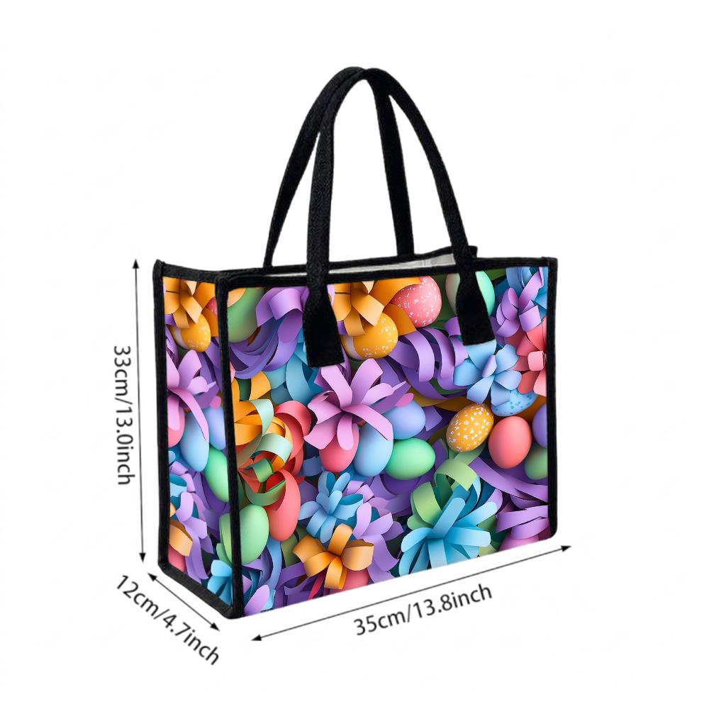 Colorful Easter Print Tote Bag Fashion Large Capacity Casual Shoulder Handbag