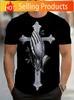 UnisexS UnisexS 100 TShirt with Praying Hands Cross Geometric Print Black White Religious Design Regular Fit Crew Neck