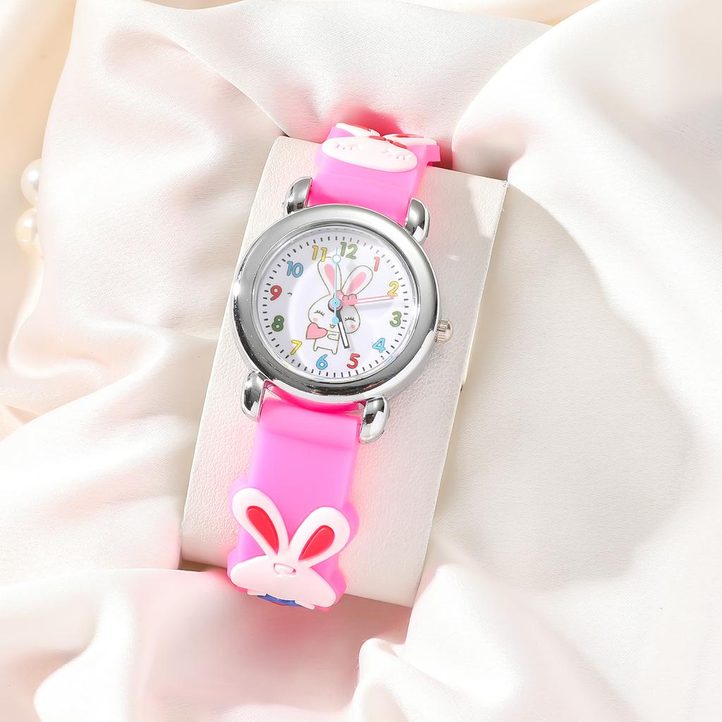 Children's Cartoon Cute Bunny Quartz Silicone Watch Elementary School Girls Boys Children's Watch 3D Silicone Strap