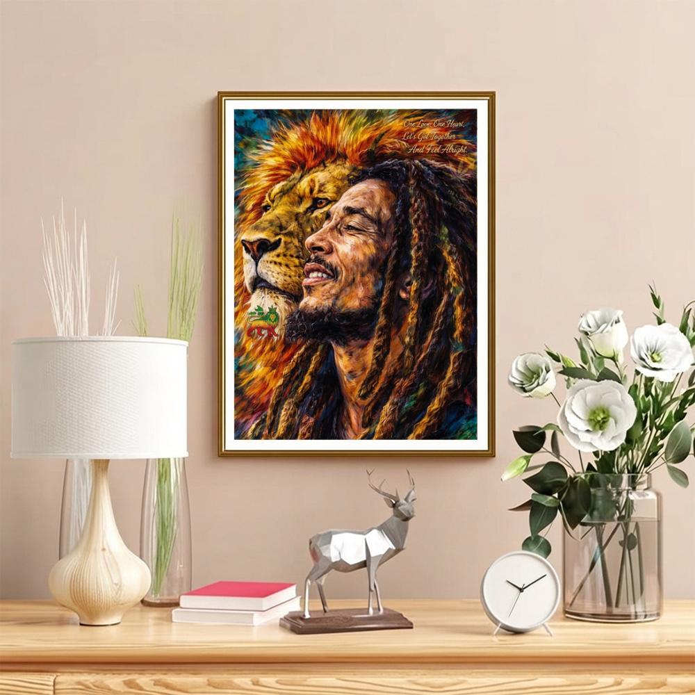 Bob Marley Lion Judah Rasta 5D Diy Diamond Painting Round Diamond Diy Frameless Holiday Artwork Suitable For Home Office Wall Decoration