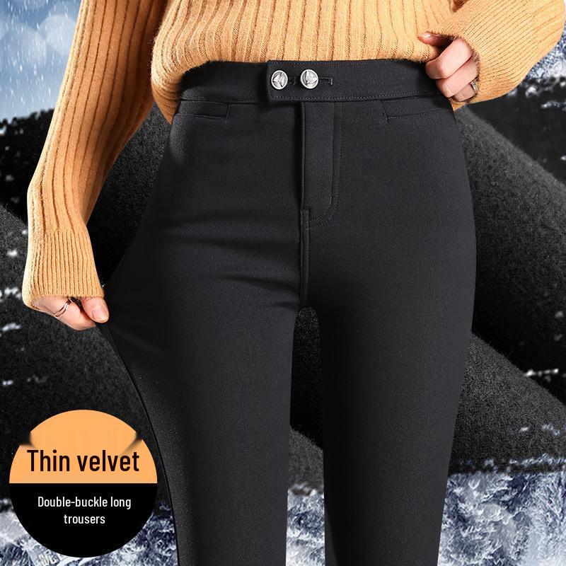 Plus Velvet High Waist Slimming Black Leggings - Women's 2025 Versatile Pencil Pants