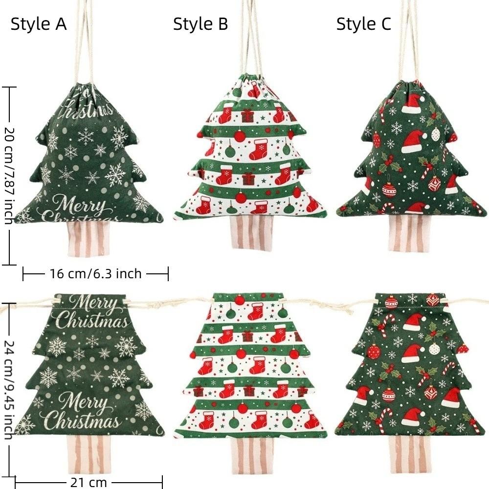 Tree Shaped Christmas Gift Bag Christmas Stockings Snowflakes Pattern Drawstring Bag Velvet Candy Bag Pendant Home Decoration