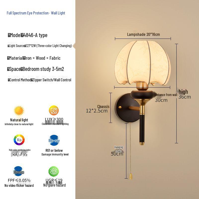 Nordic Retro Chinese-Style Wall Lamp: Solid Wood & Cream Bedside Light for Bedroom, Living Room & Aisle Decorations