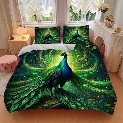 3pcs Enchanted Peacock Design Bedding Set - Includes Quilt Cover and Pillowcases, Suitable for All Seasons, Machine Washable - Ideal Gift for Fam