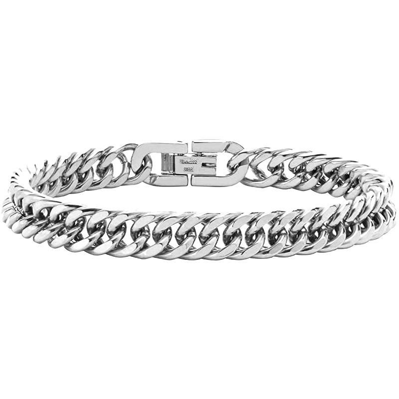 Men's Titanium Steel Cuban Bracelet: Smooth Surface, Curved Plate, European and American Style, Thick Chain, Colorfast, Available in Multiple Styles.