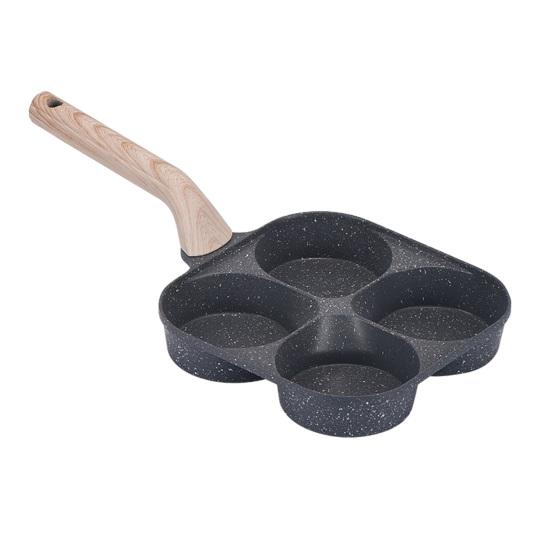 

4-Cup Nonstick Egg Pan 4-in-1 Wooden Handle Fast Breakfast Pan with Heating Aluminum Omelette Skillet Pancake