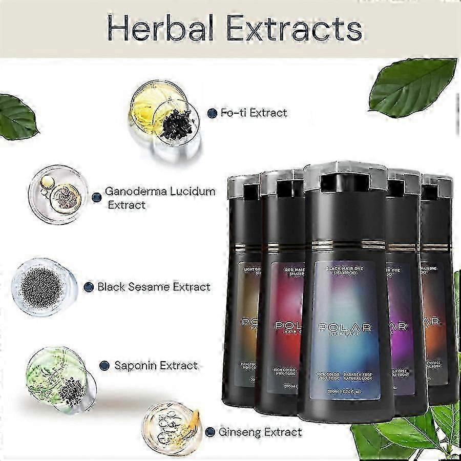 Polar Hair Dye Shampoo Instant Natural Hair Color Shampoo for Gray Hair Coverage, Suitable for Women & Men