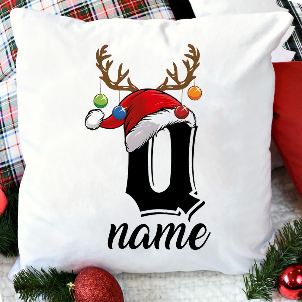 Personalised Christmas Pillow Case Initial with Name Cushion Cover Xmas Party Decor Home Pillowcase Xmas Gift for Family Friends