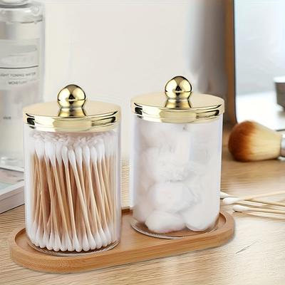 2 Stück Acryl Wattestäbchenhalter mit 1 Stück Kosmetikschale Apothekergläser Badezimmerzubehör Aufbewahrungsbox Badezimmerbehälter Organizer